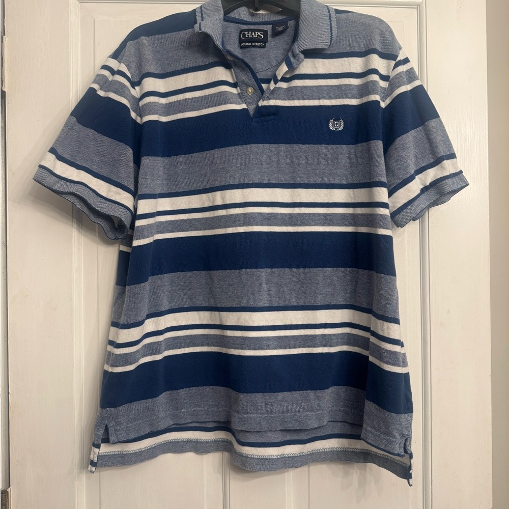 Chaps Men's Navy and Gray Striped Polo